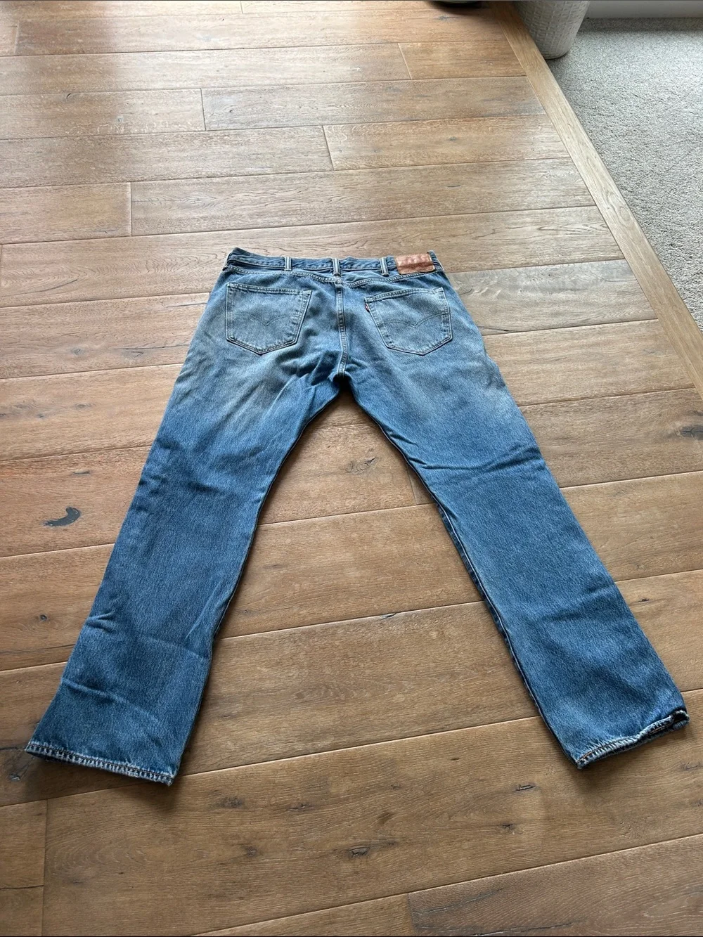 Levi’s Customized Men's 501 Straight Fit Ripped Denim Jeans - Blue